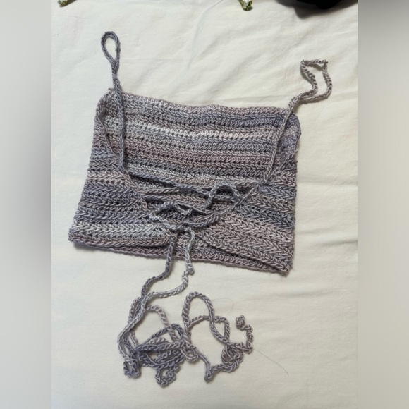 Hand Crochet Crop Top with Cross Back Tie - Picture 2 of 2